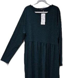 New BOHO DARK GREEN ASYMMETRICAL SCOOP NECK MAXI DRESS  2x  FALL WINTER